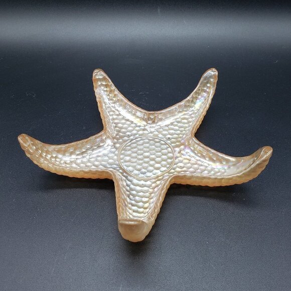 Gold Pearl Iridescent Reverse Painted Art Glass Starfish Candle Holder or Dish - Picture 2 of 8